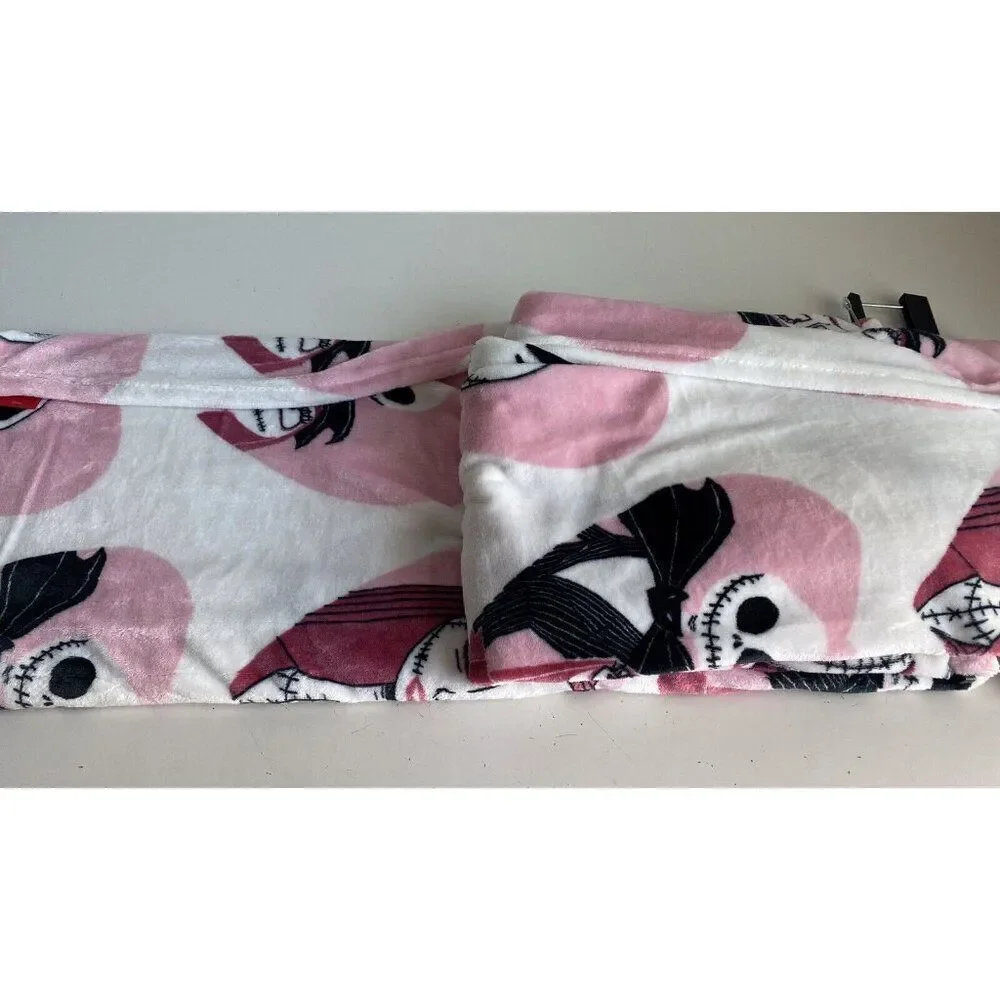 Nightmare Before Christmas Pink Heart Valentines Jack Sally Throw Blanket 50X70”